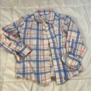 Carter’s Boys Pink/Blue plaid button-down shirt 5/5A. Long sleeve.